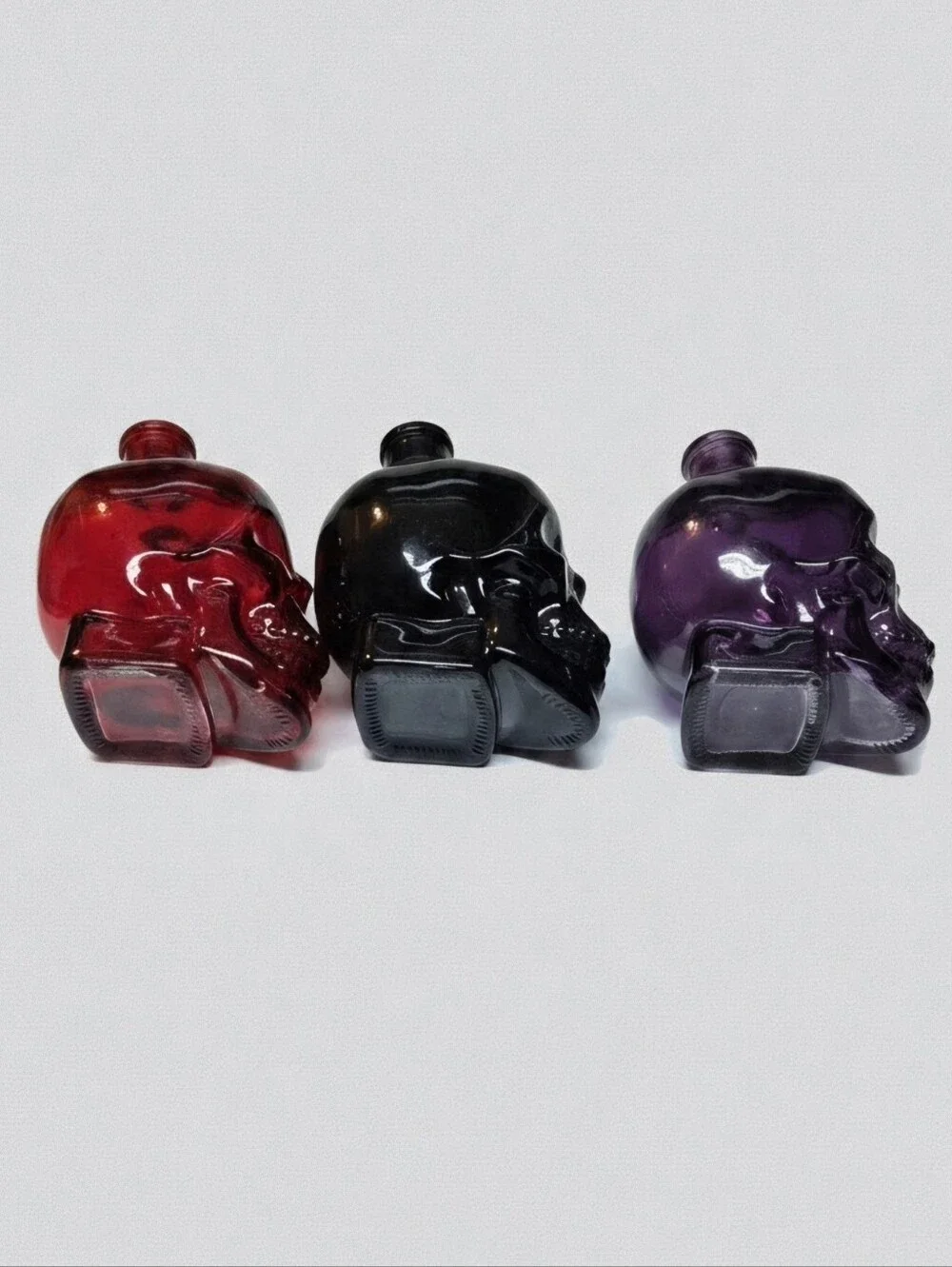 Glass Skull Bottle Apothecary Jar Vodka Decanters Set Of 3
